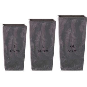 Pack 3 macetas altas Prosperplast (11,4/19/35 litros) Urbi Square Effect de plastico en color antracita con deposito.