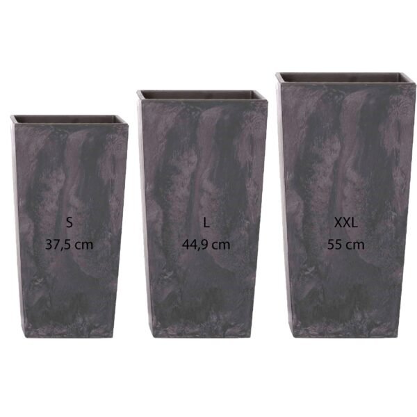 Pack 3 macetas altas Prosperplast (11,4/19/35 litros) Urbi Square Effect de plastico en color antracita con deposito.