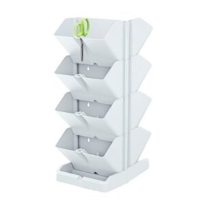 Pack 2 maceteros verticales Prosperplast Mini Cascade de plastico en color blanco 19,5 (largo) x 11,4 (ancho) x 47,5 (alto) cm con 2 tijeras de jardin