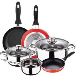 Batería 5 piezas S.Ignacio Cassel y Set 3 sartenes Ø16/Ø20/Ø24 cms rojo, aluminio prensado, antiadherente, inducción