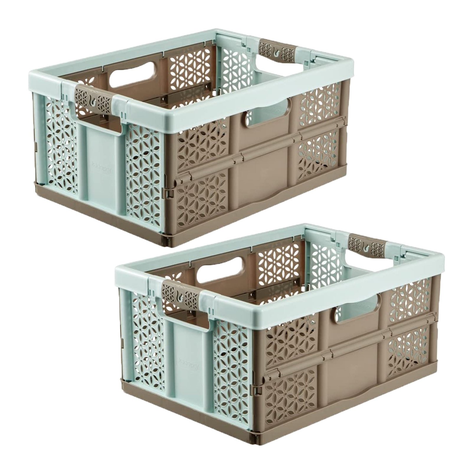 Pack 2 cajas robustas plegables Lea con asas 32L en color azul y marron