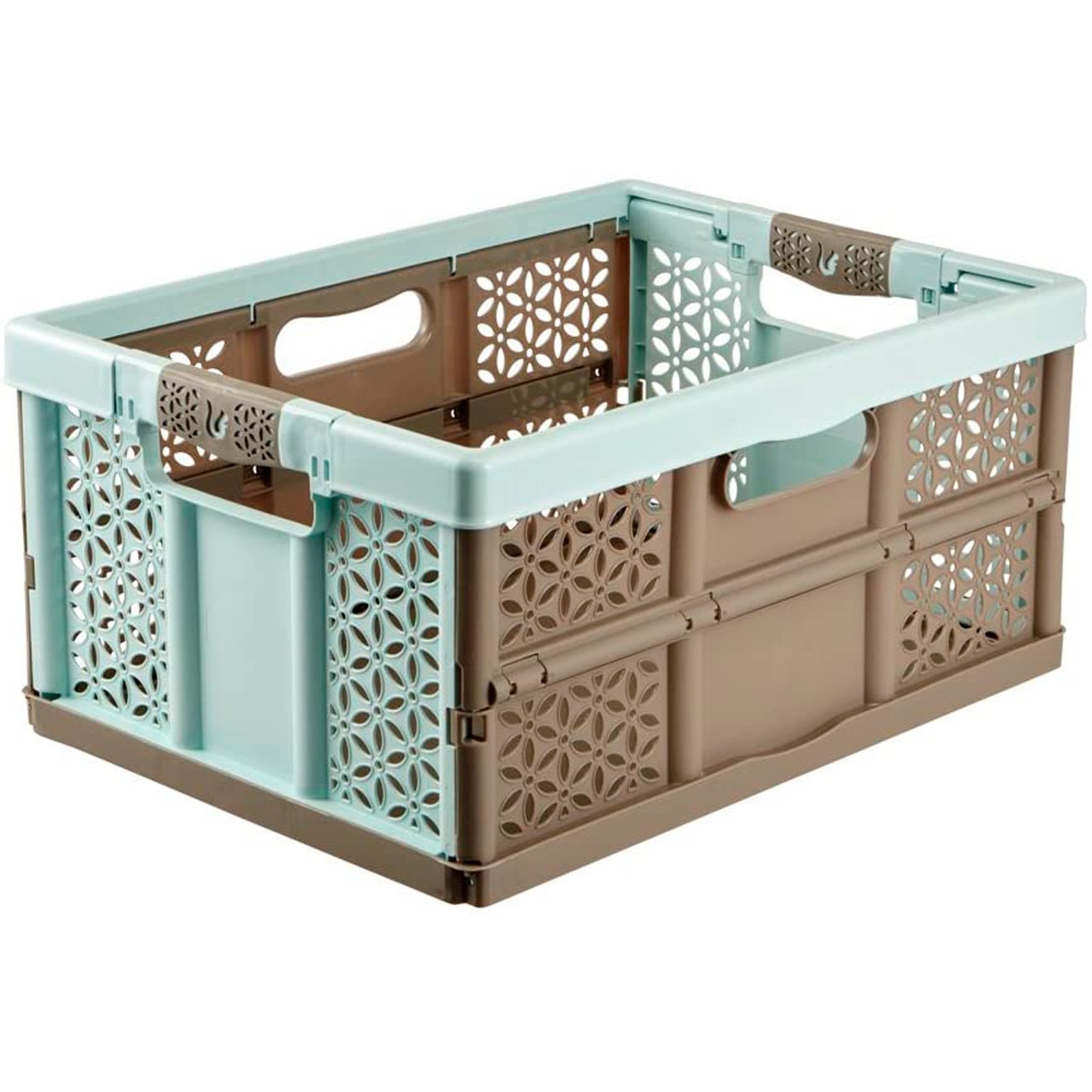Pack 2 cajas robustas plegables Lea con asas 32L en color azul y marron - Imagen 2