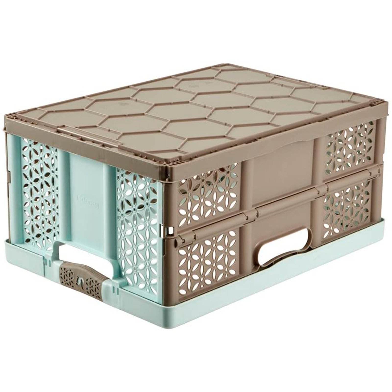 Pack 2 cajas robustas plegables Lea con asas 32L en color azul y marron - Imagen 3