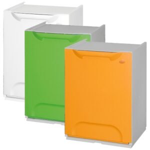 Pack de 3 papeleras de reciclaje en polipropileno color verde, amarillo y blanco, con depósito en el interior, 60 L totales
