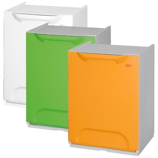 Pack de 3 papeleras de reciclaje en polipropileno color verde, amarillo y blanco, con depósito en el interior, 60 L totales
