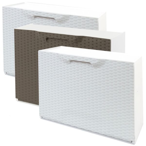 Pack de 3 zapateros color blanco y zapatero en color marron de polipropileno ACABADO RATTAN