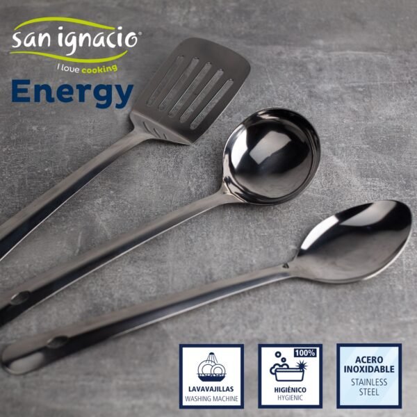 Bateria 5pcs acero inoxidable: cazo Ø16x7,5 Cacerolas de Ø18x8,5 y Ø20x9,5 cms., inducción + Set 3pcs Utensilios de cocina en Acero Inoxidable - Imagen 3