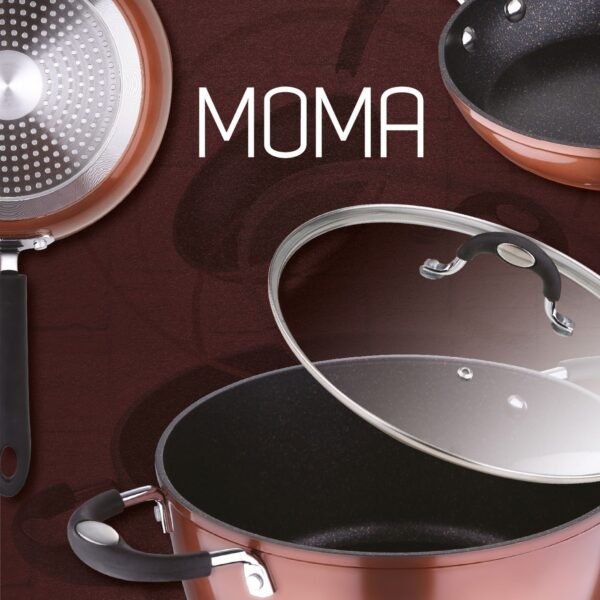 Bateria de cocina 7 piezas MAGEFESA Kenia de acero esmaltado con juego de sartenes (20/24/28 cm) SAN IGNACIO Moma en aluminio forjado - Imagen 4