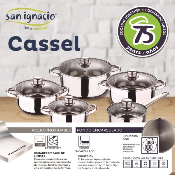 Bateria de cocina 12 piezas SAN IGNACIO Cassel en acero inoxidable con juego de sartenes (20/24/28 cm) SAN IGNACIO Moma en aluminio forjado - Imagen 3