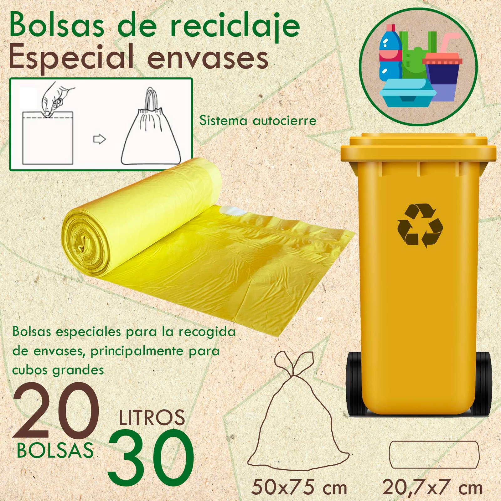 500 bolsas de basura con autocierre 30L capacidad cada una, especiales cubos altos - Imagen 2