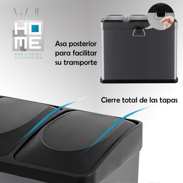 Pack de Cubo de reciclaje ecológico 45 litros de 3 compartimentos CON rollo de 20 bolsas de basura de 20 Litros, reciclaje de basura / cubos de recicl - Imagen 3