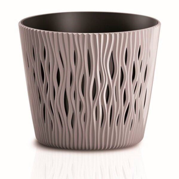 2x Maceta redonda de plastico Sandy Round en color mocca 12 (largo) x 12 (ancho) x 11,1 (alto) cm - Imagen 3