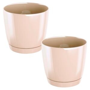 2x Maceta redonda de plastico Coubi Round P en color crema 12 (largo) x 12 (ancho) x 11 (altura) cm