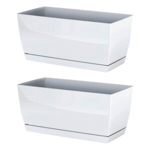 2x Jardinera de plastico Coubi Case P en color blanco 24 (largo) x 12 (ancho) x 11 (altura) cm