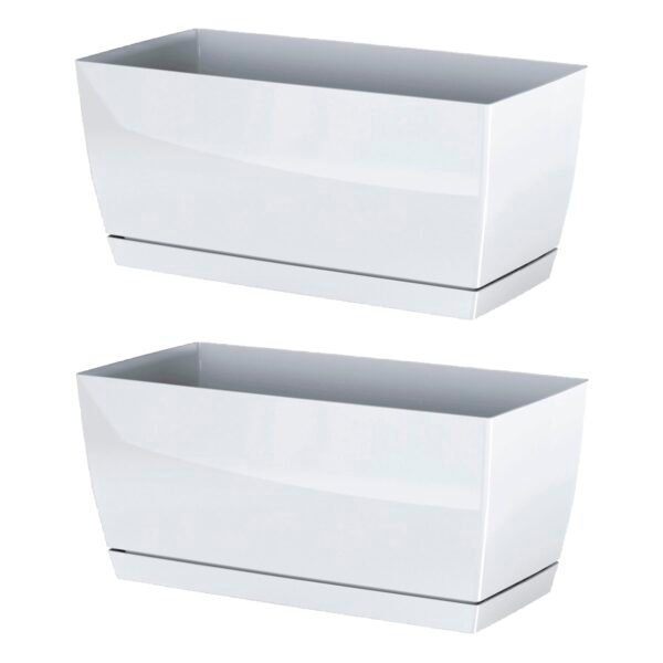 2x Jardinera de plastico Coubi Case P en color blanco 24 (largo) x 12 (ancho) x 11 (altura) cm