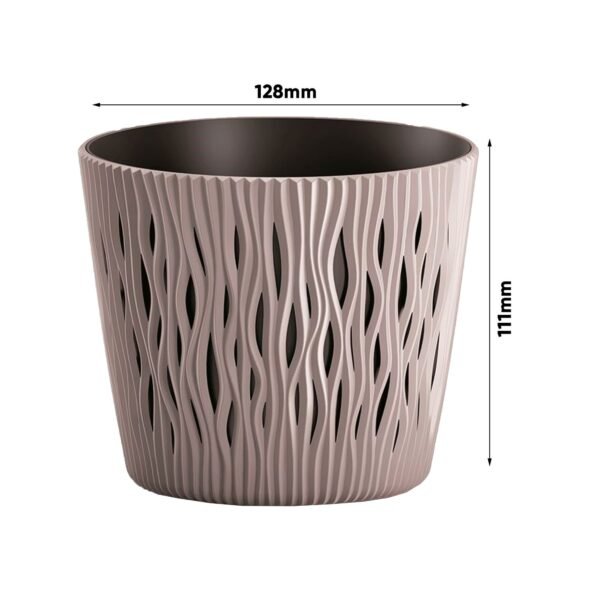 3x Maceta redonda de plastico Sandy Round en color mocca 12 (largo) x 12 (ancho) x 11,1 (alto) cm - Imagen 2