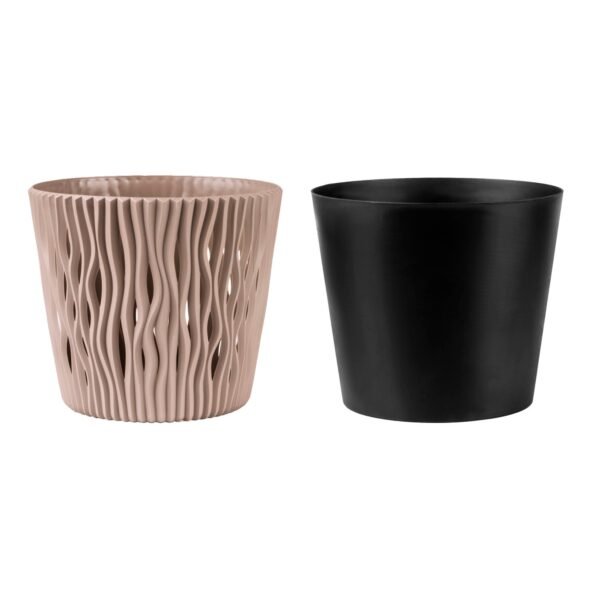3x Maceta redonda de plastico Sandy Round en color mocca 12 (largo) x 12 (ancho) x 11,1 (alto) cm - Imagen 4