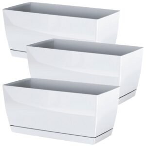 3x Jardinera de plastico Coubi Case P en color blanco 29 (largo) x 14,2 (ancho) x 13,6 (altura) cm