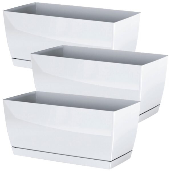 3x Jardinera de plastico Coubi Case P en color blanco 29 (largo) x 14,2 (ancho) x 13,6 (altura) cm