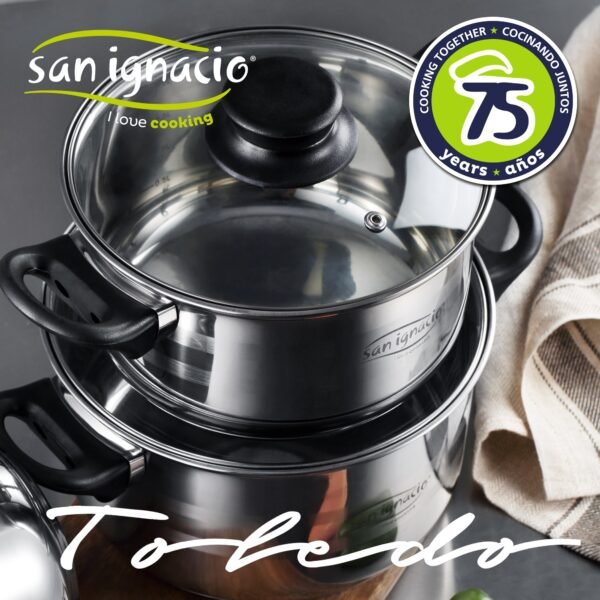 PACK DE 3 SARTENES Ø20/24 y 28 cms + BATERÍA DE COCINA DE 8PC EN ACERO INOXIDABLE - Imagen 2
