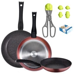 PACK DE 3 SARTENES Ø20/24 y 28 cms + UTENSILIO MULTIUSOS LA CROQUETERA CON 4 MOLDES CON 20 BANDEJAS DE CONSERVACIÓN
