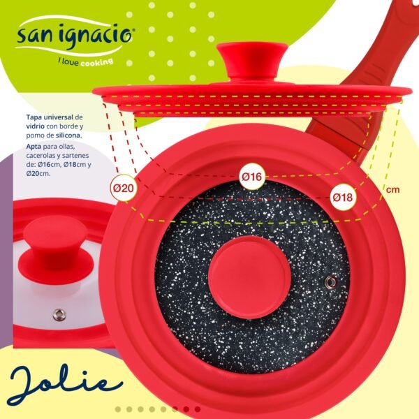PACK DE 3 SARTENES Ø20/24 y 28 cms + TAPA UNIVERSAL (16,18,20CM) COLOR ROJO - Imagen 4