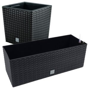 Juego macetas Rato: macetero 64 litros y jardinera rectangular 17 litros color antracita