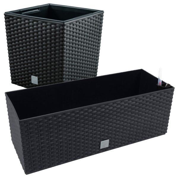 Juego macetas Rato: macetero 64 litros y jardinera rectangular 17 litros color antracita