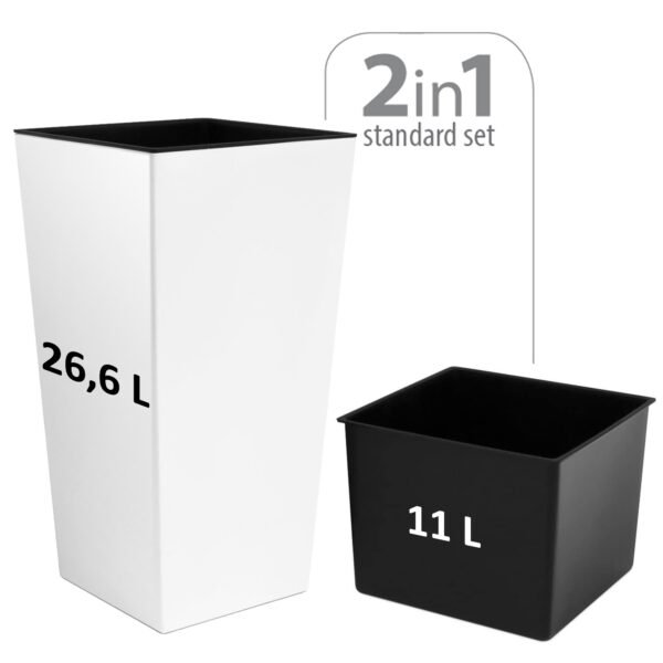 2 unidades de macetero zanvic urbi 26,6 litros de plástico fower pot con interior liner 27 x 27 x 50 cm blanco - Imagen 2