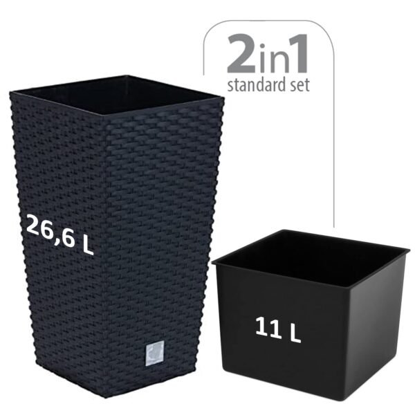 2 unidades de maceta rato de 26,6 litros con inserto 26,5 x 26,5 x 50 cm en color antracita - Imagen 2