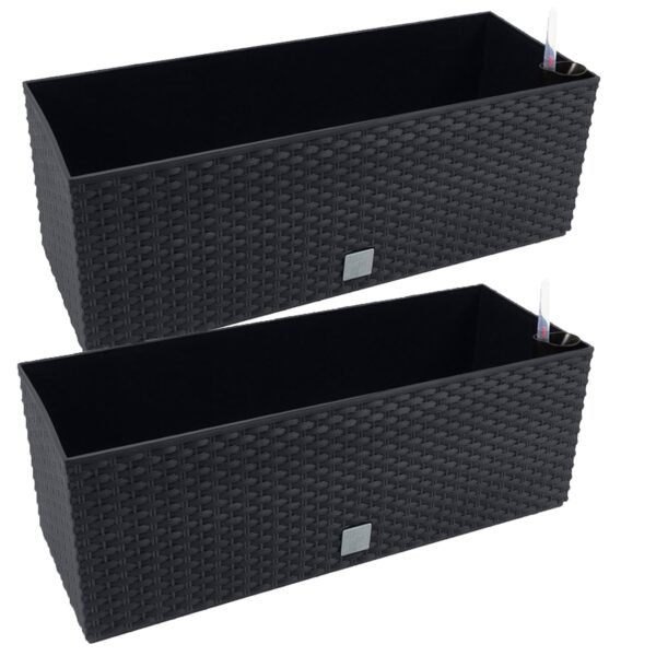 2 unidades de jardinera rectangular 17 litros con autorriego color antracita 52 x 20 x 19 cm