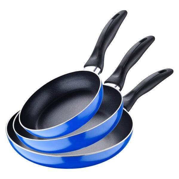 Set 3pc sarten (16+20+24cm) aluminio prensado, inducción, azul navy paradise con Set 3 pc utensilios cocina acero inoxidable - Imagen 2