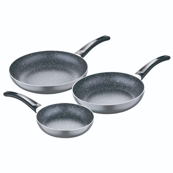 Set 3pc sarten (16+20+24cm) aluminio prensado, inducción, negra soul marble con Set 4pc cuchillos acero inoxidable - Imagen 2