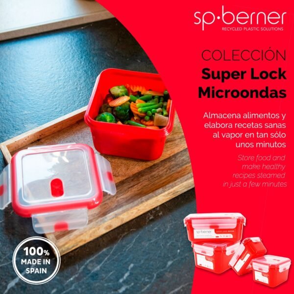 Set de 8 Herméticos SUPER LOCK MICRO 2x 0,68-1-1,1-1,9 L, aptos para cocinar al vapor en el microondas, ideal transporte y almacenamiento de alimento - Imagen 2