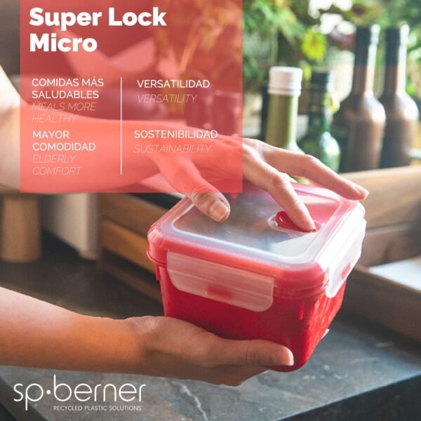 Set de 8 Herméticos SUPER LOCK MICRO 2x 0,68-1-1,1-1,9 L, aptos para cocinar al vapor en el microondas, ideal transporte y almacenamiento de alimento - Imagen 4