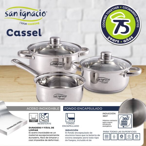 Batería 5 piezas Cassel + Set 3 sartenes Ø16/Ø20/Ø24 cms rojo, aluminio prensado, antiadherente, inducción - Imagen 3