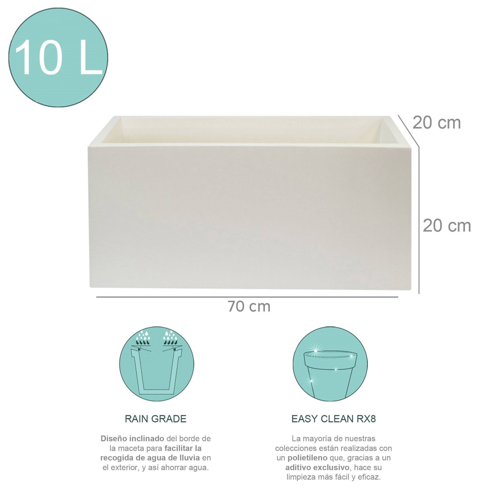 MACETERO DE POLIETILENO BLANCO 60x20x20 CM - Imagen 2