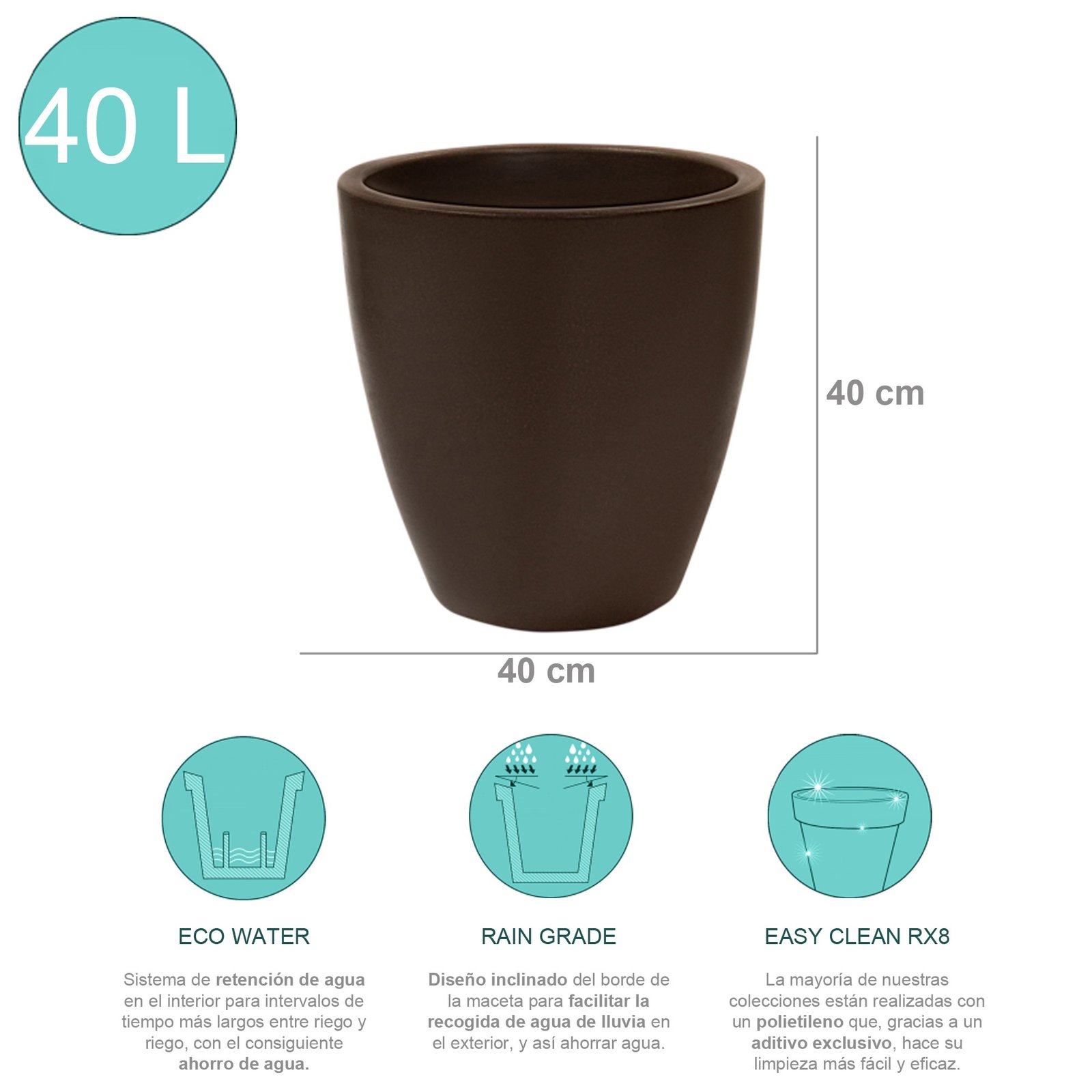 MACETERO DE POLIETILENO POR ROTOMOLDEO COLOR BRONCE 40x40 CM - Imagen 2