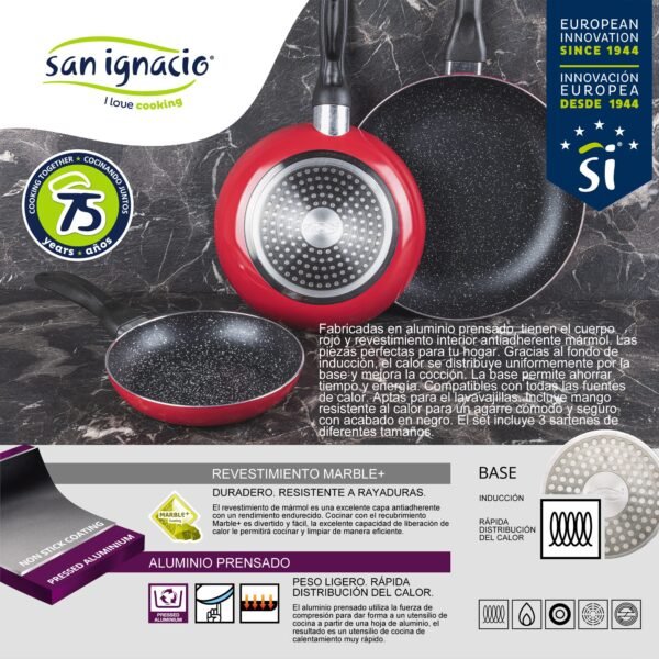 Set de 3 sartenes 'San Ignacio' con revestimiento en mármol Ø16 cm Ø20 cm Ø24 cm - Imagen 3