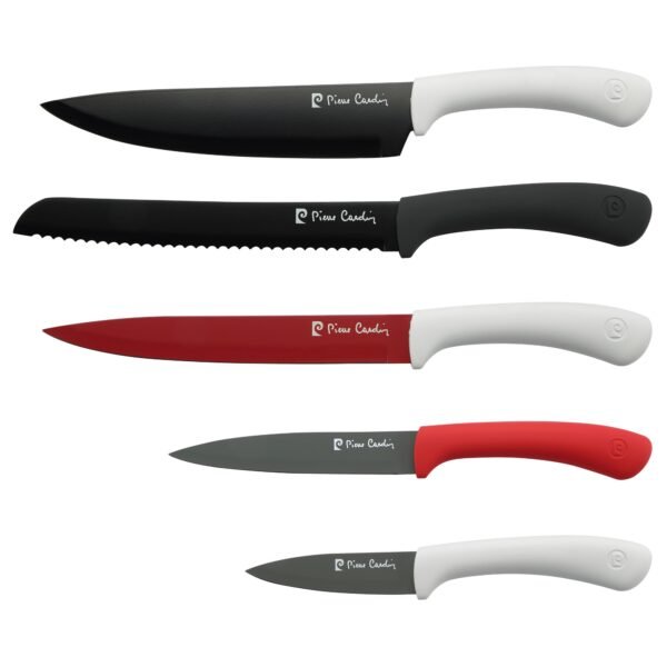 Set de 5 cuchillomulticolor en acero inoxidable Negros/Rojos/Blancos Pierre Cardin