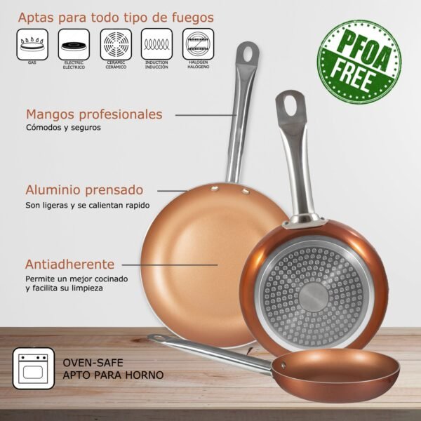 SET 3 SARTENES 20,24,28 AL PRENS PROFESSIONAL CHEF COPPER PLUS BG - Imagen 4