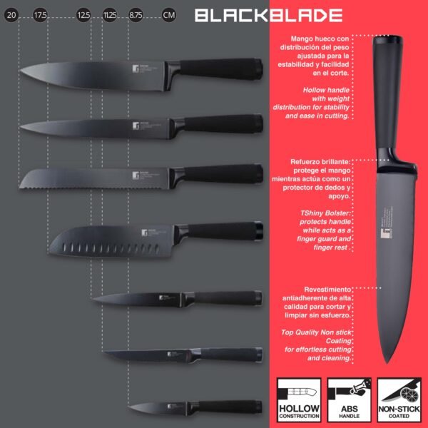 CUCHILLO SANTOKU 17.5CM ACERO INOXIDABLE BLACK BLADE BG - Imagen 3