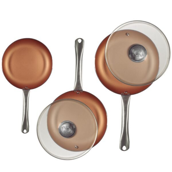 Set 5pc sartenes Ø20Ø24Ø28 (con tapa) aluminio prensado inducción Optimum Copper - Imagen 2
