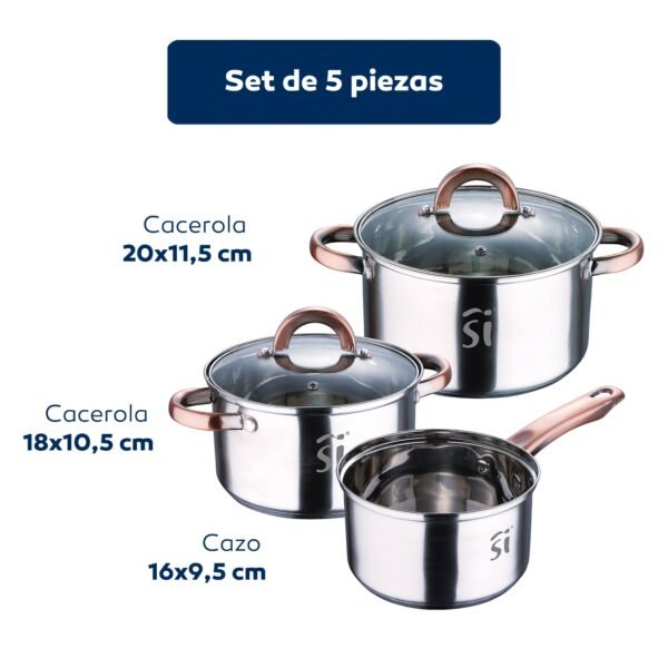 Bateria 5pc acero inoxidable Ø16Ø18Ø20, aptas para inducción, colección Onil - Imagen 2