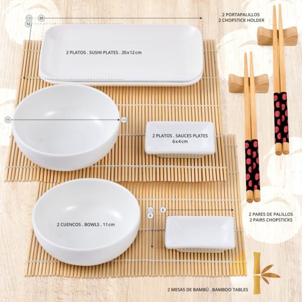 Set sushi de 12 piezas (porcelana + bambu + madera) Bergner colección Foodies - Imagen 3