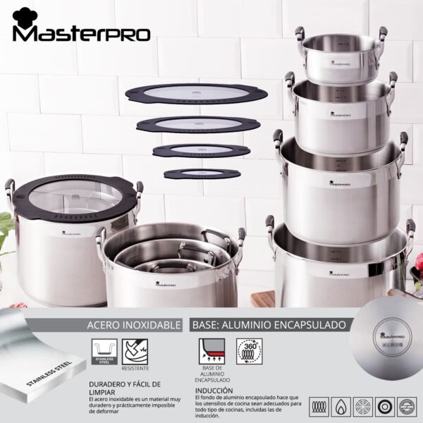 Cacerola de Cocina de 28cm, con Triple Capa de Acero Inoxidable y Aluminio Forjado, con Asas Ergonómicas, Cazuela de Cocina, para Todo Tipo de Cocinas - Imagen 3