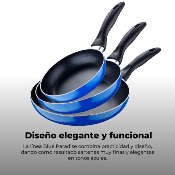 Set 3pc sarten (16+20+24cm) aluminio prensado ind azul navy paradise - Imagen 3