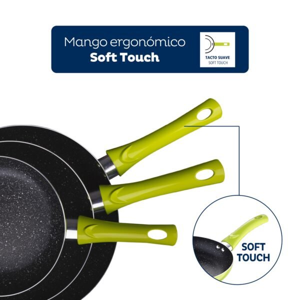 Set 3pc sarten (20+24+28cm) aluminio prensado verde molen - Imagen 4