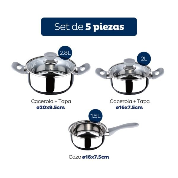 Set 5pc bateria cocina acero inox ind gris alexia - Imagen 2