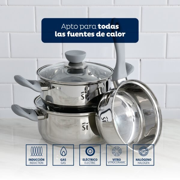 Set 5pc bateria cocina acero inox ind gris alexia - Imagen 3